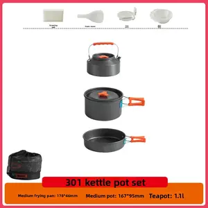 Portable Camping Kettle Cookware Set Outdoor Coffee Tea Pot with Non-stick Pan for Picnic Hiking Traveling Kitchenware Camping Gear