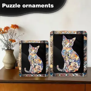 Cat Wooden Puzzle Frame, Background & Cat Pattern Contrast, Decorative Design, Directly Fits Matching Frame, Perfect Gift Idea