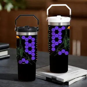 Anime Neon G-Genesis E-Evangelion Vacuum Flasks 30oz Stainless Steel Flip Straw Tumbler with Handle | Leakproof Twist Lid | Double Wall Vacuum Insulated BPA-Free Reusable Cup for Gym, Work & Travel