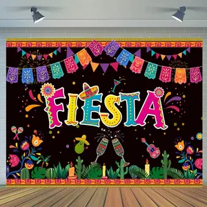 [Best Gift]custom Mexican Fiesta Themed Party Backdrop Cinco De Mayo Carnival Party Decorations Backdrop