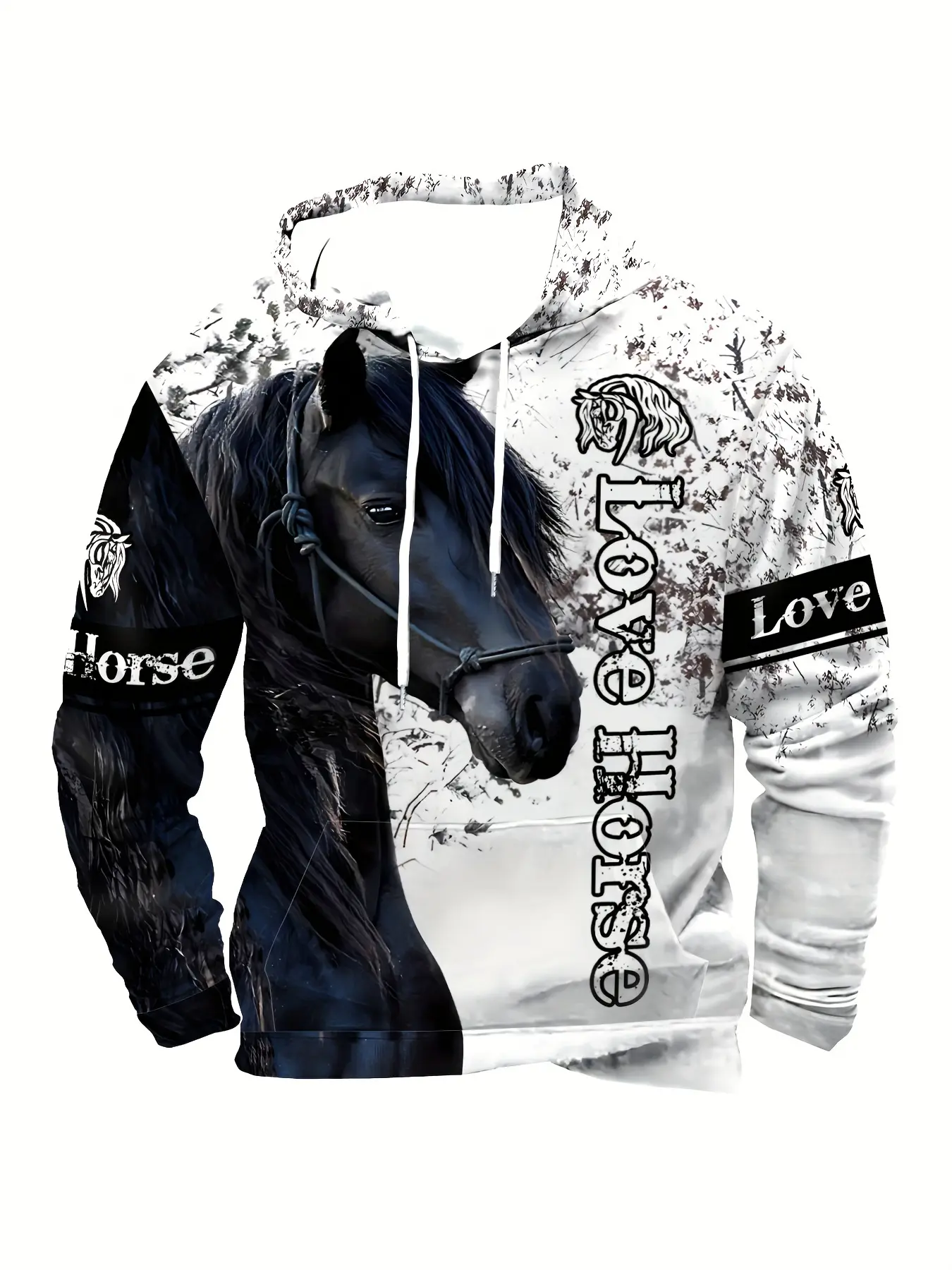 Men's Casual Graphic Print Hoodie, Novelty Retro Cartoon Horse Pattern Sweater 3D Printed Sweatshirt, Men's and Women's Pullover Hooded Sweatshirt, Casual Pullover Sweatshirts, Casual Print Clothes