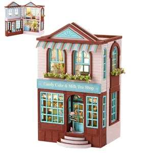 Spilay Dollhouse DIY Miniature Wooden Furniture Kit,Mini Handmade Doll House with LED,1:24 Scale Creative Woodcrafts Toys for Adult Friend Lover Birthday Gift (D-013)