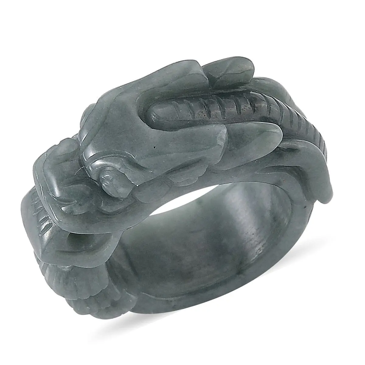 Natural Olmec Jadeite Carved Dragon Men's Ring (Size 10.0) 40.00 ctw