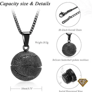 Mini 3D Basketball Charm Necklace and 22 inch Necklace Geometric Design for Ball Lovers Sports Fan Jewelry Ideal Gift for Basketball Enthusiasts Kids Jewelry Black Rhodium Plating mens necklace, basketball season