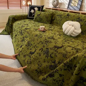 Retro Deer Pattern Thick Chenille Sofa Cover, Durable Non-Slip Multi-Size Options, Christmas Theme Decor, Low Cost Magazine Style Living Room, Couch Slipcover