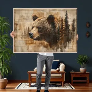 [Sale off up to 50%] [Free ship] [No Frame] Rustic Bear Mountain Wall Art Canvas Print – Woodland Wildlife Forest Landscape Cabin Decor