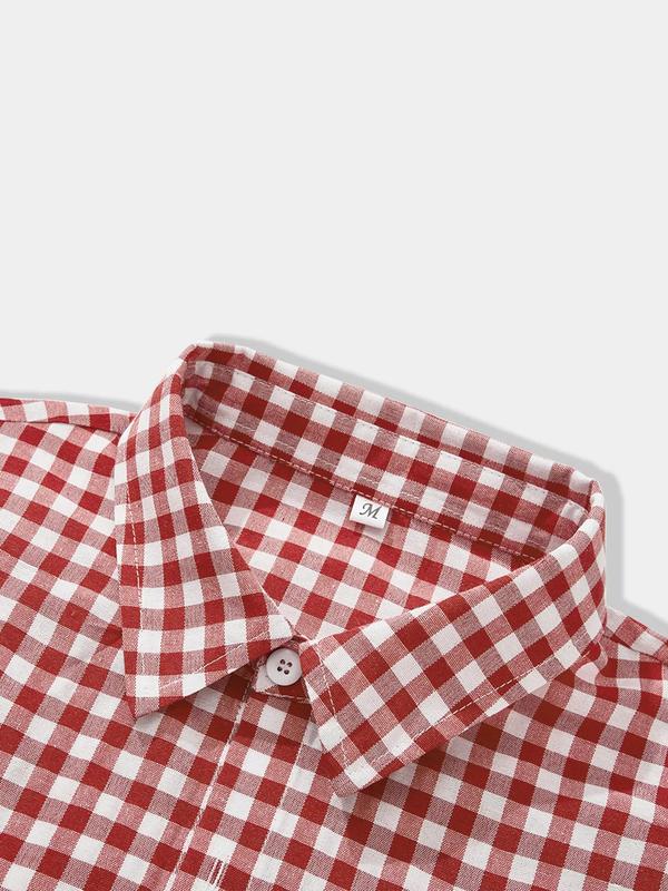 Men's Regular Checkered Vintage Short Sleeve Shirt, Casual Retro Gingham Shirt for Daily Wear, Fashion Men's Top for Summer