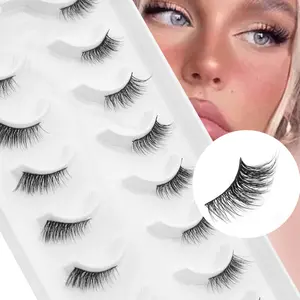 Natural Half Lashes Wispy Fluffy 3D Mink Short False Eyelashes, Natural Look Cat Eye Lashes with Transparent Band, Back-To-School Gift