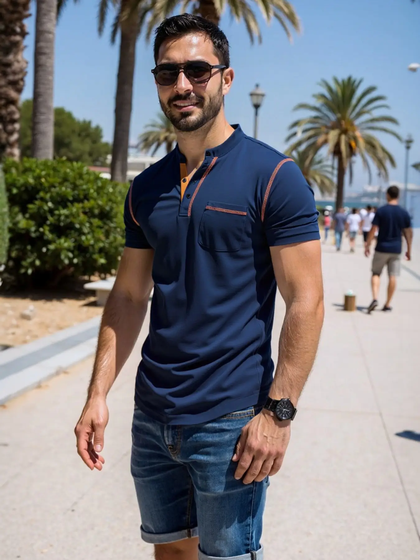 Men's Contrast Binding Short Sleeve Polo Shirt, Casual Regular Fit Button Front Collared Top for All Seasons, Fashion Men's Clothes for Daily Wear