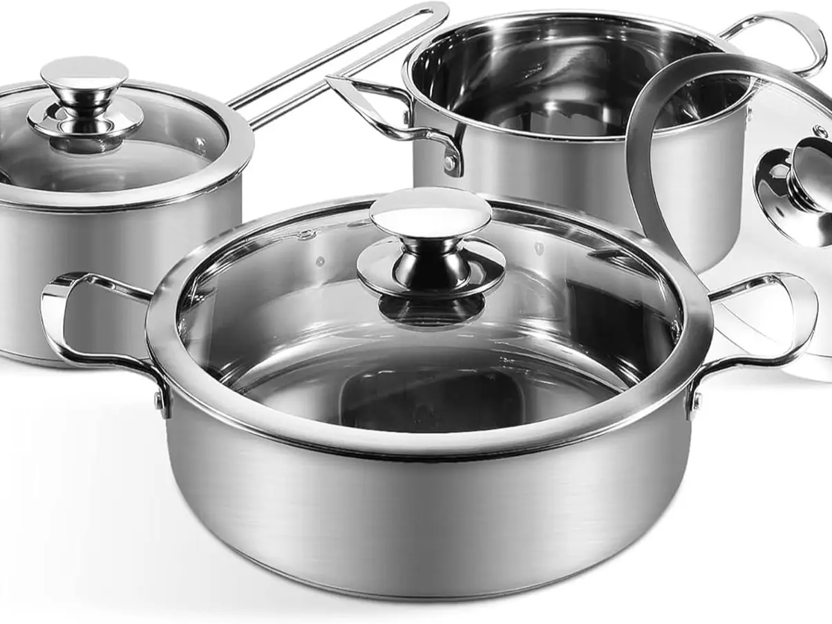 Stainless Steel Cookware Set, 6-Piece pots and pans set, Works with Induction, Electric and Gas Cooktops, Oven Safe, Stay-Cool Handle