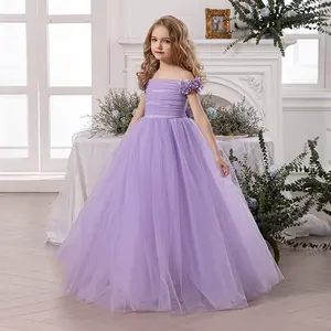 Ready Stock Princess Dress For 8-14Y Big Girls Floral Sleeve Accents with Ruched Detail Dreamy Tulle Dress,As Gift D34018