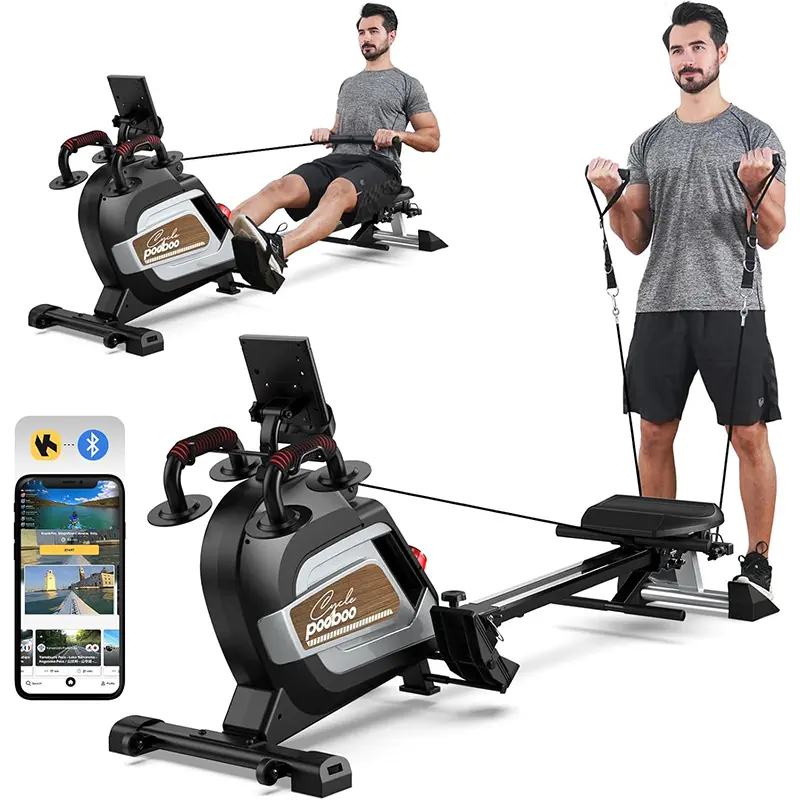 pooboo Rowing Machine for Home, Foldable Magnetic Rowing Machine | 14 Levels Quiet Resistance, Rower Machine with 350 LB Weight Capacity, Comfortable Padded Seat, LCD Monitor, App Support