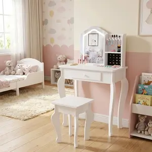 Lighted Mirror Kids Vanity Set with Stool - Makeup Table Playset for Little Girls Ages 3-8 - Durable, Safe Design - Perfect for Bedroom or Playroom