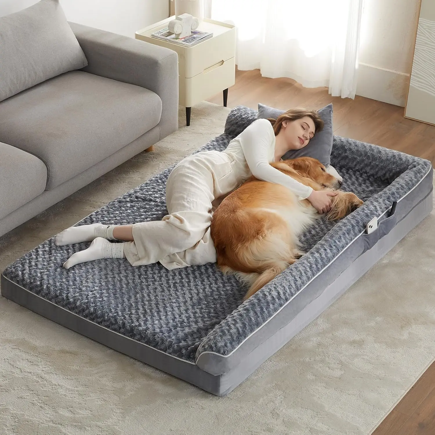 Petloves orthopedic dog beds for large dogs — waterproof sofa-style human dog bed with removable, washable cover; large pet bed with waterproof lining and non-slip bottom; dog bed for large dogs