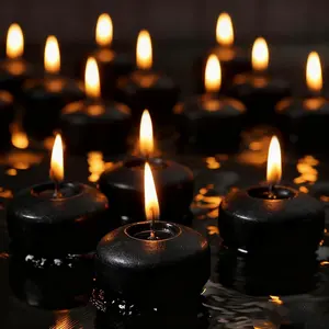 Black Floating Candles 2 Inch 12 Pack Paraffin Wax Floating Candle for Gothic, Modern, & Minimalist Decor Clean Burn & Long Lasting