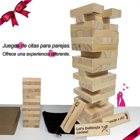 Wooden Block Set Stacking Game - Spanish Version, Interactive Friends' Gathering Gift, Encourages Interaction (TikTokShop Black Friday)