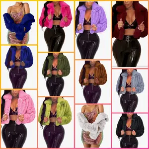 Womens Winter Outerwear Faux Fur Long Sleeve Crop Jacket Shaggy Coat Open Front Cardigans