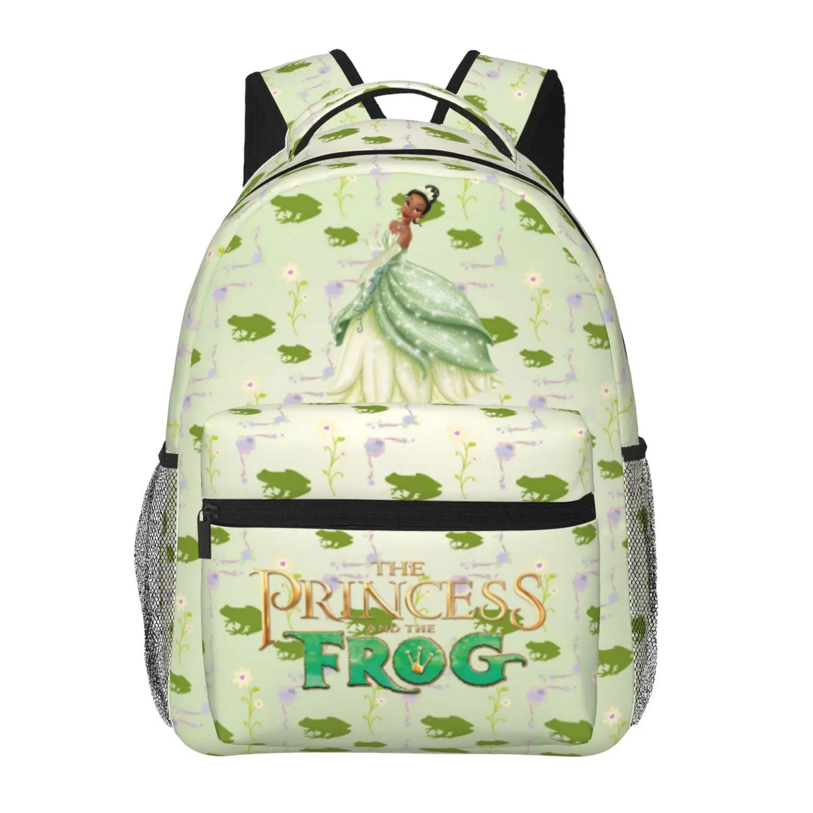 Princess and the frog Student Backpack Princess tiana Spacious School Bookbag Princess and the frog decorations Practical Holiday Gift with Side Water Bottle Holders for Boys Girls