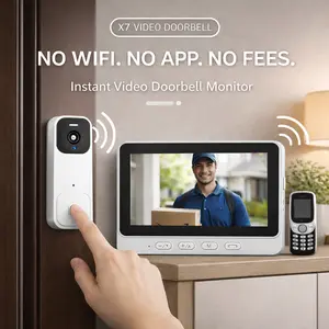 X7 No WiFi Video Doorbell with Monitor – Wireless Doorbell Camera, Two-Way Talk, Night Vision, No App, No Monthly Fees