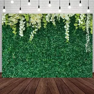 Elegant 2D Flat Lush Green Leaf & White Floral Backdrop Cloth for Party Wedding Home Decor Photo Prop with Artificial Vines and Greenery for Indoor Outdoor Use Photography Backdrop Natural Theme