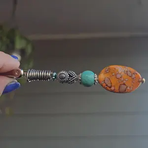 Odessa - Turquoise and Speckled Orange Stone Multi-Use Clip | Keychain | Card Holder | Bag Charm