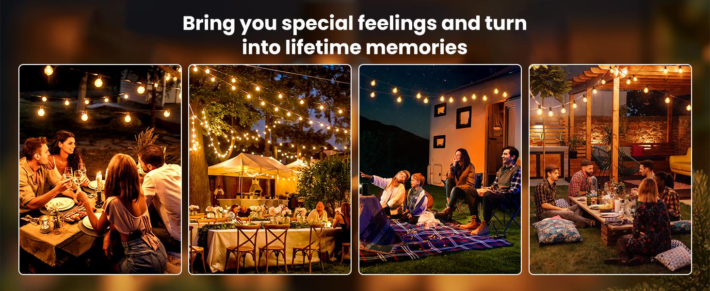 ISUNMEA 108FT Solar String Lights Waterproof,Patio Lights Solar Powered with Remote & USB Port 52 LED Shatterproof Bulbs 3 Light Modes, Dimmable Solar Light Patio Lights Solar Powered with Mount Clips for Camping Backyard Garden Decor