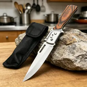 Outdoor Portable Knife, A-K Folding Knife for Camping Fishing Hiking Knives and EDC, LED Light, Husband Birthday Present, with Deep Pocket Clip for Men Women