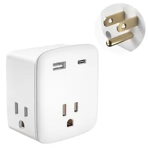 Wall Outlet Extender with USB C & USB A Ports Grounded Spaced 3-Outlets Plug Wall Charger Adapter for Home Office Travel Cruise Essentials ETL Listed 36 Months Warranty