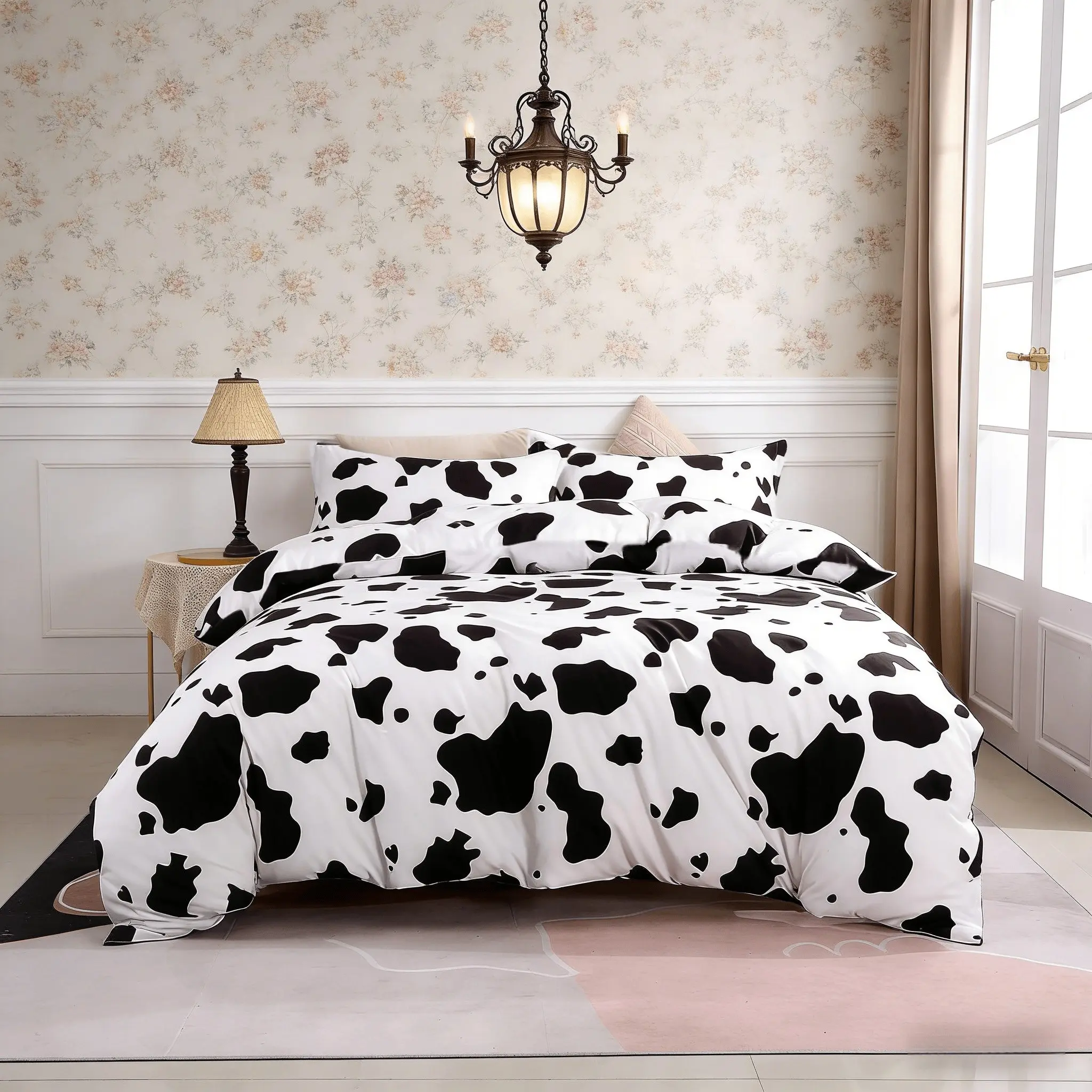 Cow Pattern Print Soft Bedding Set 3 Piece, Includes 1 Duvet Cover + 2 Pillowcases, No Insert Modern Design, Perfect Gift Choice for Bedroom Decor, Decorative Bedding Set