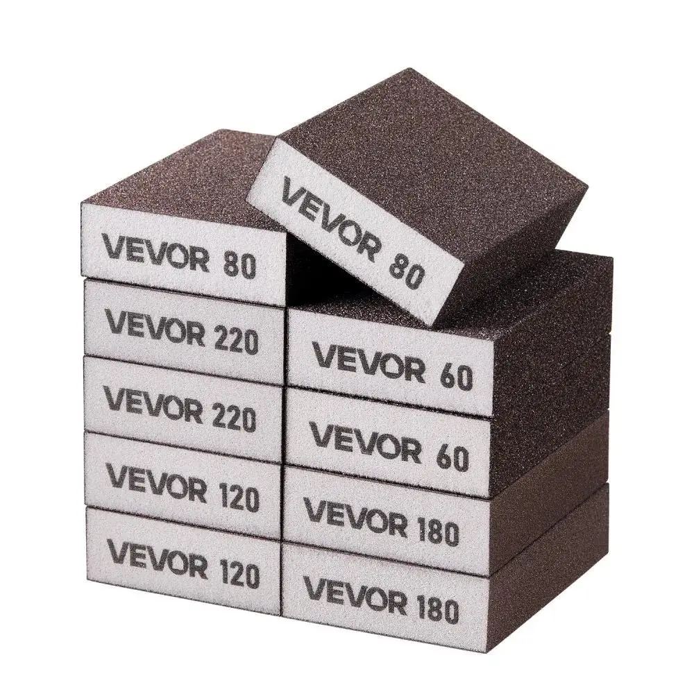 【Summerfinds】VEVOR Sanding Sponge, 10 Pcs, 60/80/120/180/220 Grit Assortment(2 Each), Washable and Reusable Sanding Blocks for Dry & Wet Use, Coarse to Fine Sandpaper Blocks, for Drywall Wood Metal Furniture