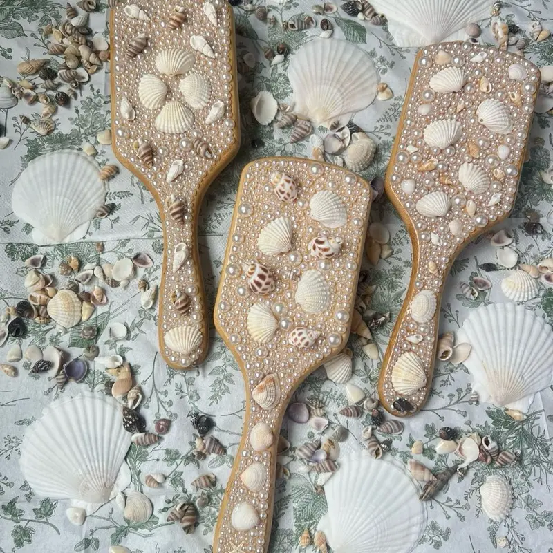 Sea Shell Mermaid Hair Brush; Bamboo Brush