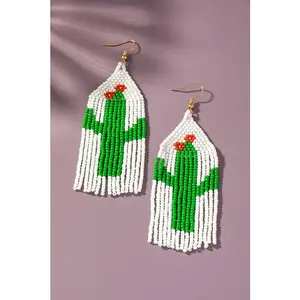 Cactus with flowers seed bead earrings
