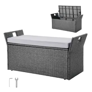 【Spotlight Day】VEVOR Outdoor Storage Bench, 2-Person PE Rattan Storage Bench, 40 Gal Deck Box with Cushion & Side Handle, Supports up to 400 lbs, Outdoor Seating & Porch Decor for Patio Garden Balcony