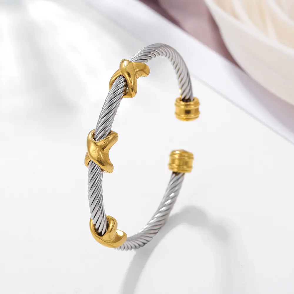 Adjustable Stackable Twisted Cable Bracelet Cuff & Chain Link Knot Design Fashionable Statement Jewelry Gift