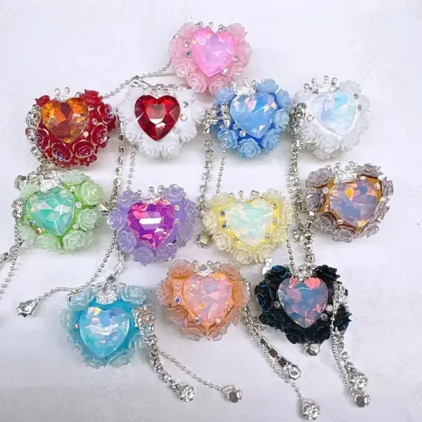 10 Heart-Shaped Tassel Synthetic Clay Decorative Beads - Crystal-Look Easy-to-Craft Heart Design Charm for Charms Making, DIY Jewelry Making, Beads Making & Office Stationery Pen Accessories