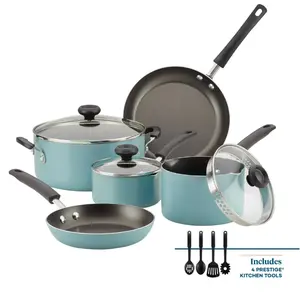 Farberware Easy Clean 12 Pcs Nonstick Cookware Set with Cooking Tools, Dishwasher Safe, Aqua