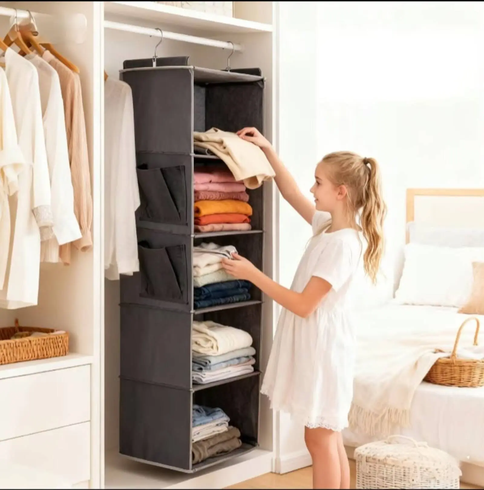 [New Deal 2026] Multi-layer Hanging Clothes Storage Bag, Space Saving Hanging Clothes Organizer, Clothes Storage Bag with Side Pocket, Home Organizer for Bedroom, Clothing Storage Organizer, Foldable Clothes Storage, Multifunctional Storage Solution