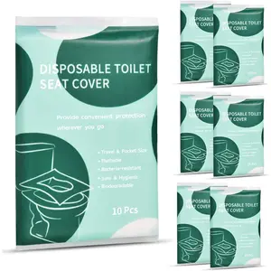 60 count Disposable Flushable Paper Toilet Seat Covers Travel Supplies Essentials for Airplane, Public Restrooms, Bathroom, Hotels, Camping,  or Adults