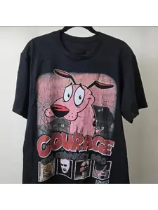 Vintage Courage the Cowardly Dog Cartoon Print Short Sleeve T-Shirt Retro Unisex Graphic Tee 90s Nostalgia Summer Streetwear Top