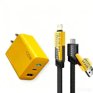 120W PD Fast Charger with 5FT 4-in-1 USB A+C Cable, Multi-port Charging Adapter Set, Compatible with Most USB-C & Lightning Devices, Universal Phone Charging Accessories