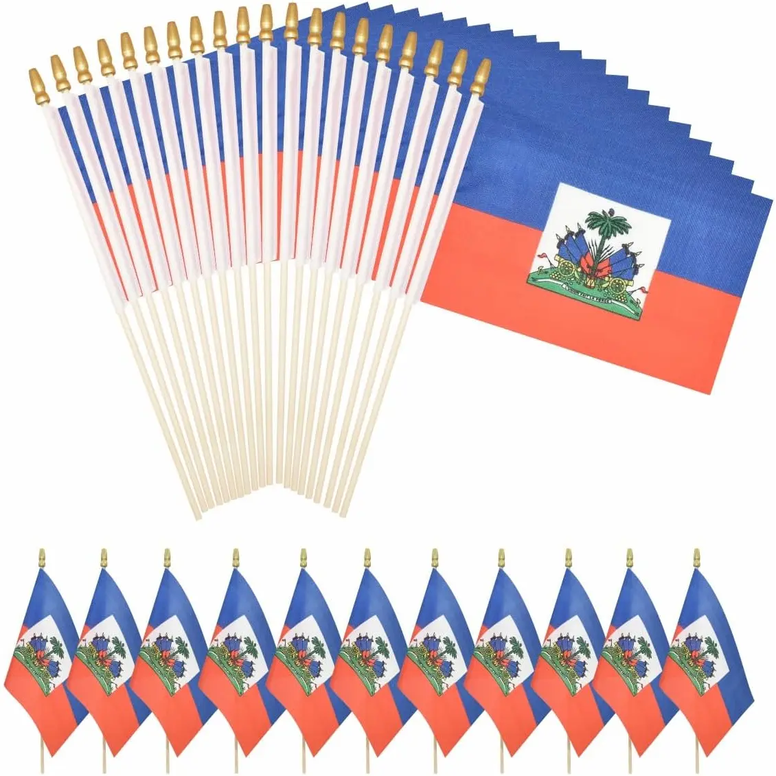 20 Pack Haiti Mini Stick Flag Small Haitian Handheld 5X8 Inch Flags Fade Resistant & Vivid Colors XCFH
