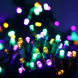 50 5mm ColorSplash Mardi Gras Purple, Green, Gold LED Christmas Lights, 6" Spacing