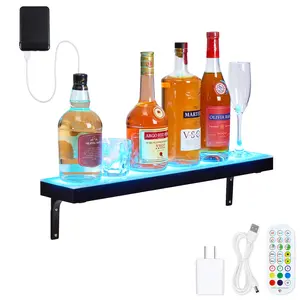 LED Lighted Liquor Bottle Display Shelf for Kitchen & Bar - 48 Inch Acrylic Organizer with 2/3 Tiers, 16-Color Remote & App Control, Wall-Mounted Storage Rack, Multi-Color Lighting, Home or Commercial Use