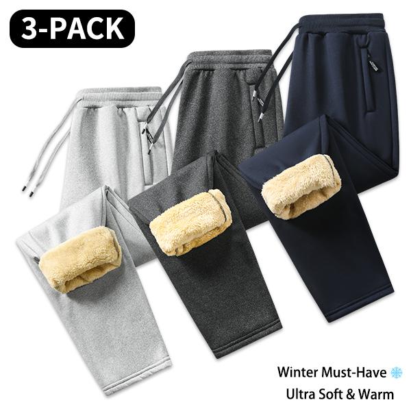 3-pack men’s casual pants for autumn/winter, fleece-lined and thickened for warmth; versatile everyday sports pants; men’s long athletic pants; straight-leg men’s trousers; suitable for daily home wear, jogging, and commuting.