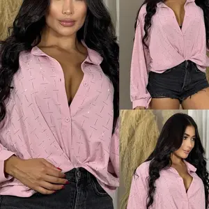 Luxury Oversized Shirt with Crystal Details in Three Colors available  Featuring Elegant Crystal Accents