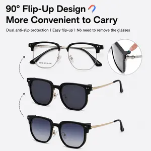 Women's 3-in-1 Magnetic Flip-Up Polarized Driving Sunglasses, UV400 Anti-Glare Sun Glasses with Retro Metal Frame