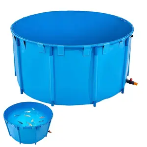 fathersdaygift VEVOR Canvas Fish Pond, 818 Gal Capacity Above Ground Fish Pond, Foldable PVC Koi Tank, Round Goldfish Tank with Stable Frame and Drain Valve, for Aquaculture, Koi Breeding, and Irrigation (Blue)