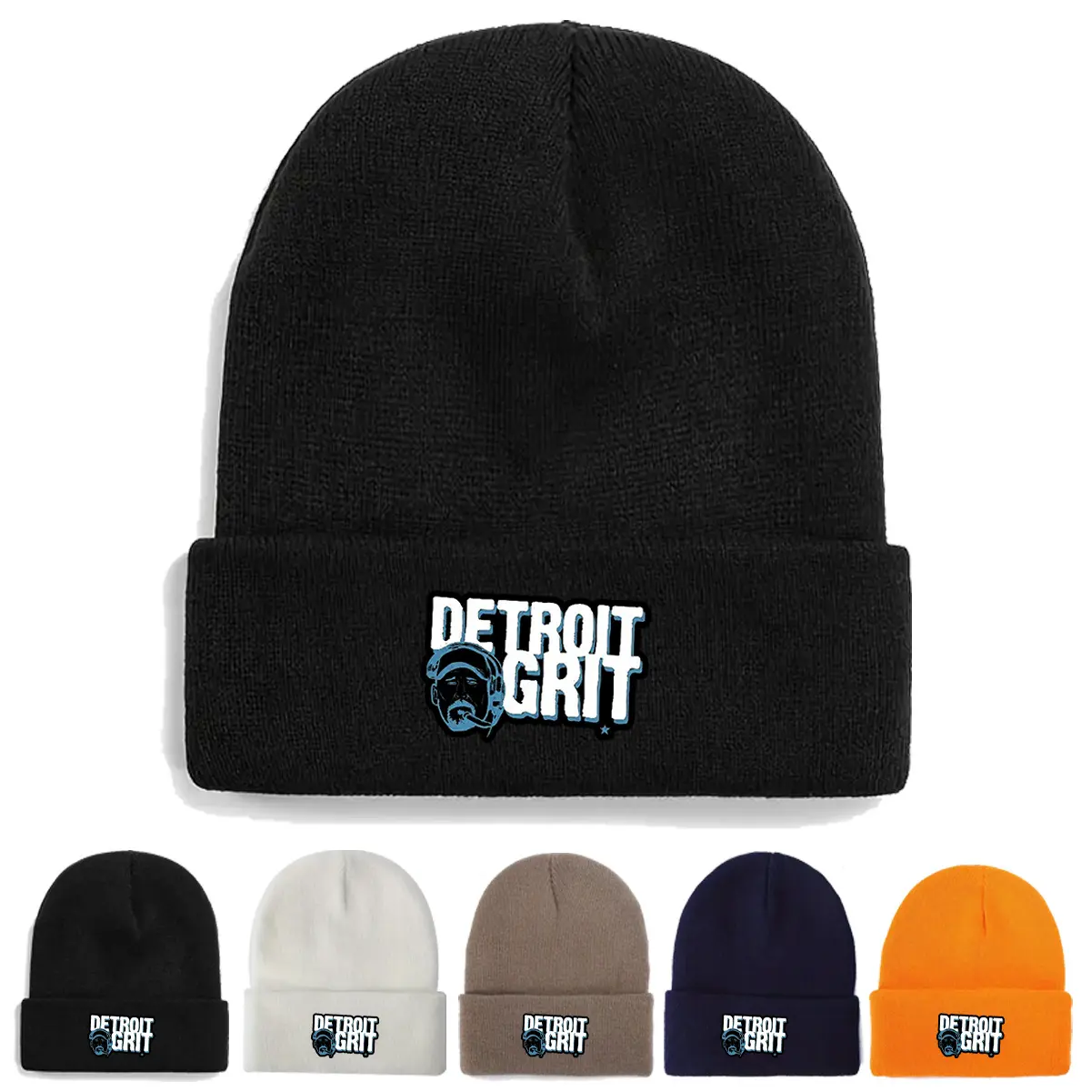 Unisex Detroit Graphic Cuffed Knit Beanie - 100% Acrylic, Stretchy, Breathable, Soft, Warm Sports & Outdoor Hat for Daily Outdoor Outfits, Cold Wash Only, Dry in Shade, Fitted Casual Accessory, Everyday, 300G