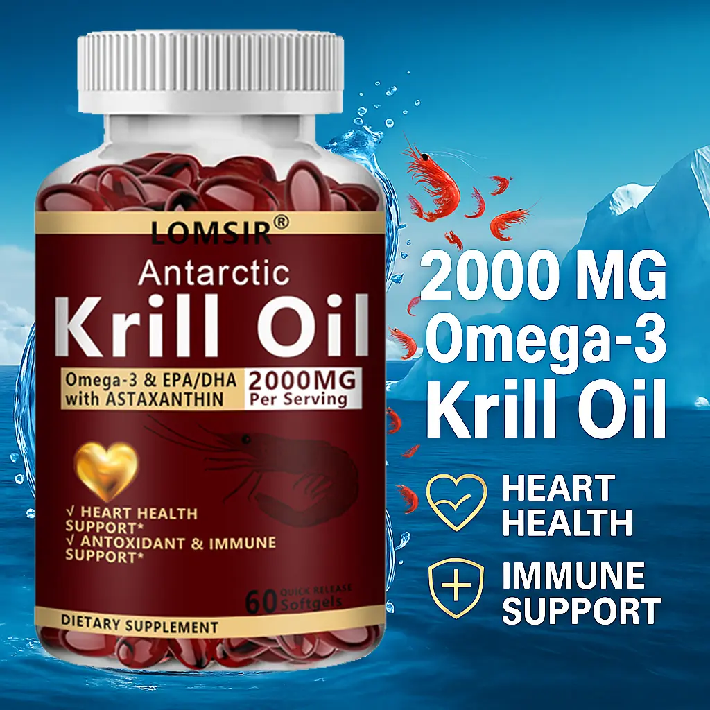 Antarctic Krill Oil 2000mg -  Omega 3 Fatty Acid Supplement, Extra Strength EPA & DHA Krill Oil Softgels, Astaxanthin, Heart Health Supplement - 60 Softgels