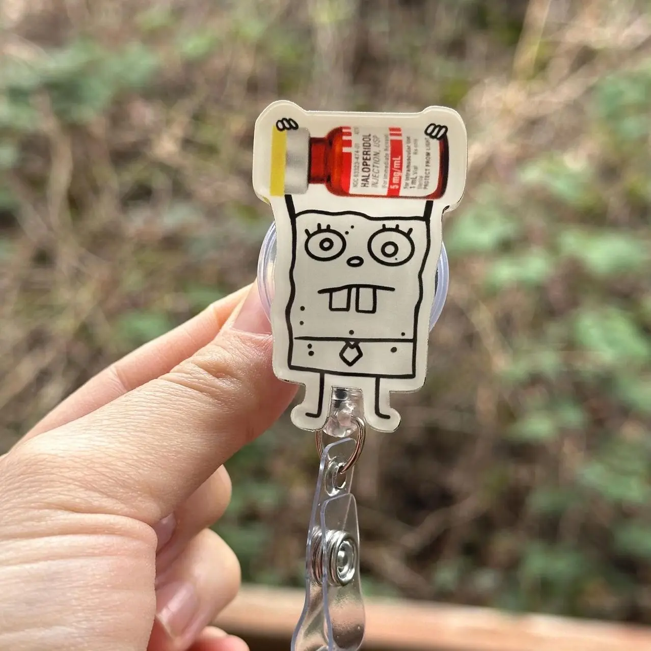 Cartoon Doodle Haldol- Nurse badge reel, RN, MD, critical care, ICU, emergency, healthcare, work accessory